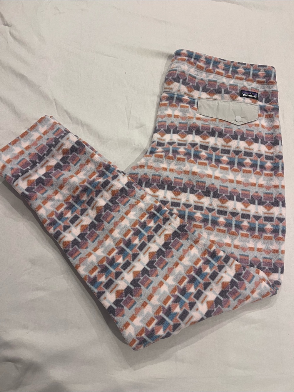 Patagonia Women's Fleece Jogger Pants Geometric Multicolor Drawstring Pockets L